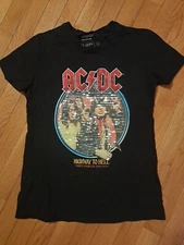 AC/DC Concert T-Shirt Womens Size Xsmall Black Sequin Short Sleeve 1979 Rock Tee