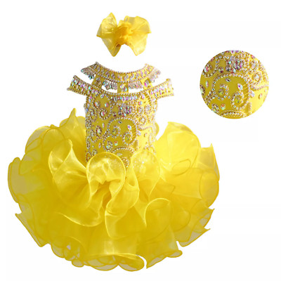 Jenniferwu Baby Girl Pageant Dress Handmade Beaded Dress Princess	G225-YELLOW