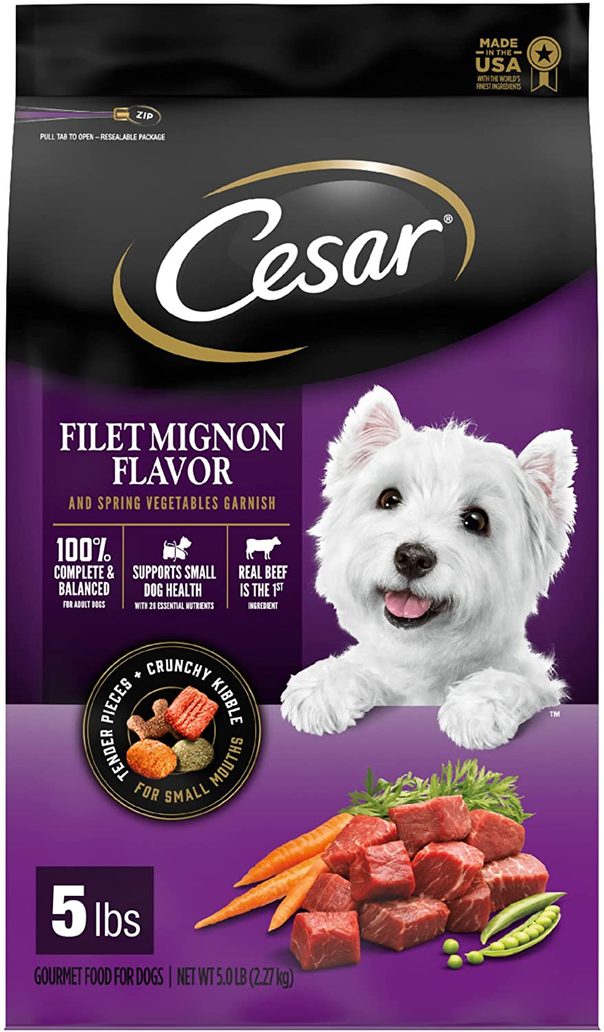 CESAR Adult Small Breed Dry Dog Food, Filet Mignon Flavor Spring Vegetables, 5lb