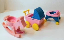 RARE Vintage 80' Tyco Sesame Street Baby CARRIAGE STROLLER ROCKING HORSE WALKER