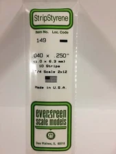 Evergreen Scale Models Styrene Strip .040in Thick 14in Long; pkg(10) x .250i 149