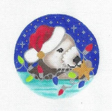 Holiday Sea Otter with Star 4.5" handpainted Needlepoint Canvas Amanda Lawford