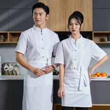 Unisex Retro Chinese Tang Suit Short Sleeve Chef Jacket Catering Uniform Coat