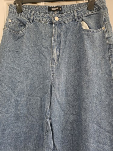 Missguided Damenjeans blau zweifarbig Acid Wash superweites Bein Denim – UK 14 - Bild 2 von 9