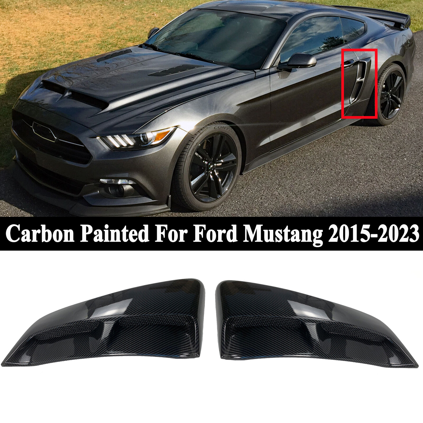 Rear Fender Panel Side Body Flare Scoops Carbon Look For Ford Mustang 2015-23 V3