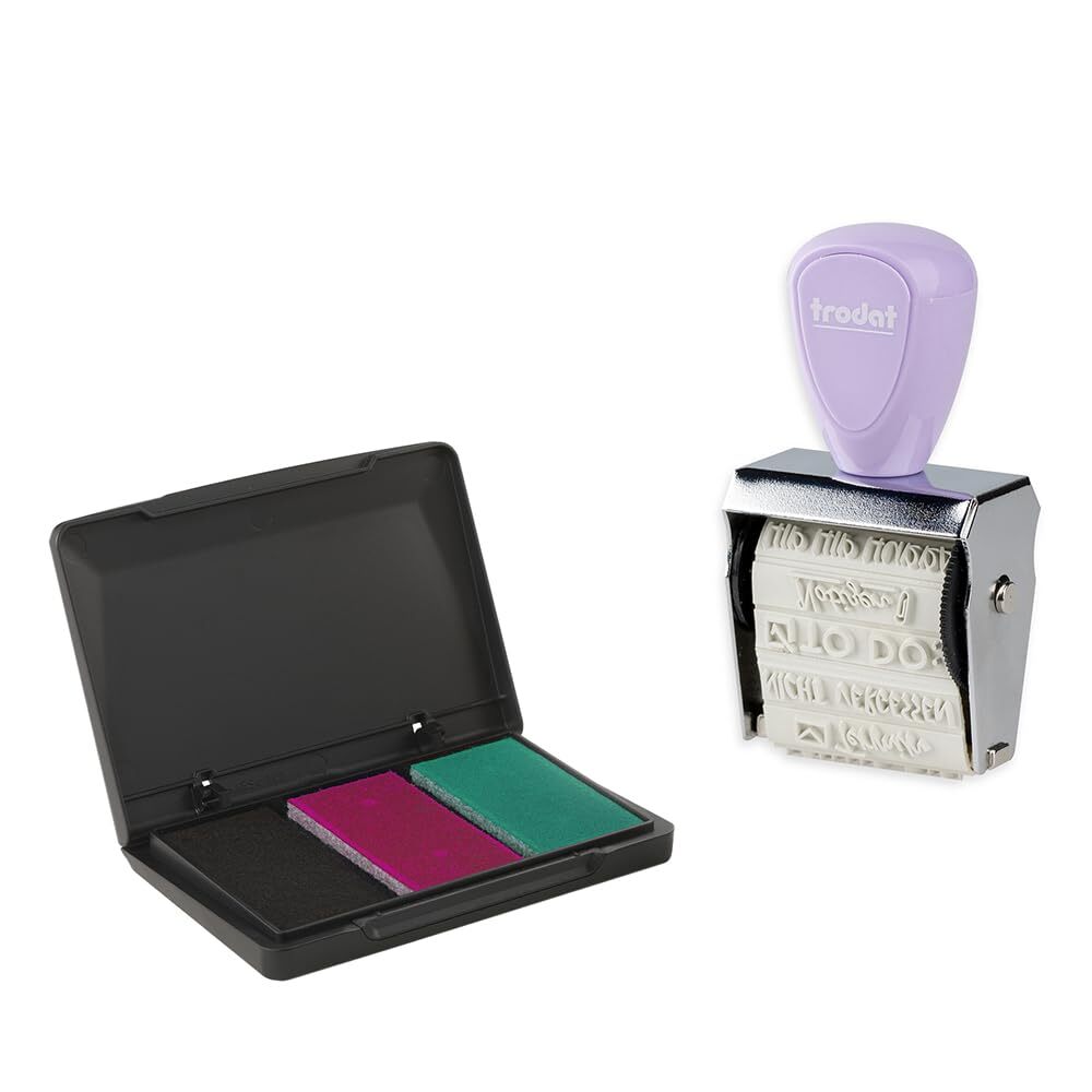 Trodat 1129 Creative Mini Stamp Set, Bullet Journal, Pastel Purple, Ink Pad 3 Co