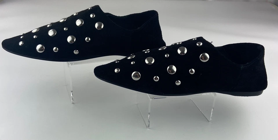 Urban Outfitters Black Suede Silver Studded Babouche Shoes Slip-on Flat SZ W 9 - Image 3 of 4