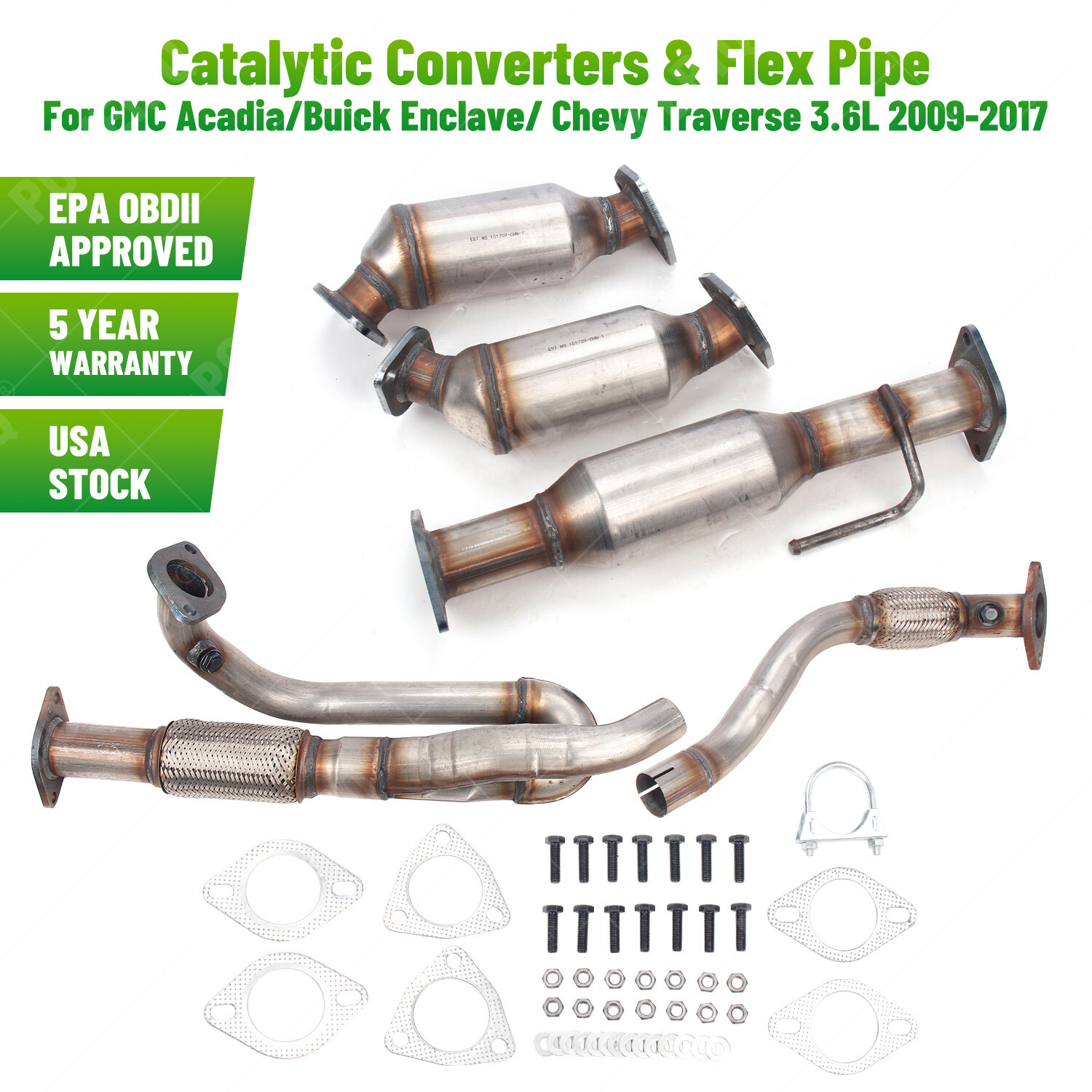 FOR GMC Acadia 3.6L All 3 Catalytic Converters & Flex Pipe 20092017 4