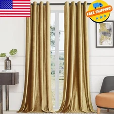 Velvet Gold Curtains 96 inch Length- Living Room Blackout Thermal Window Drapes