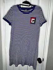 Chaps Dress Women’s Large Blue White Striped Tshirt Stretch Knitted Short Sleeve