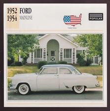 1952 1953 1954 Ford Mainline 2-Door Sedan Car Photo Spec Sheet Info Stat CARD