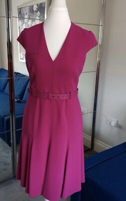 Karen Millen UK 12 Flippy Magenta Forever Dress with Leather Belt UK