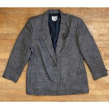 Vintage Plaid Rayon Blazer Womens Size Large 90s Navy Blue Sport Coat Jacket