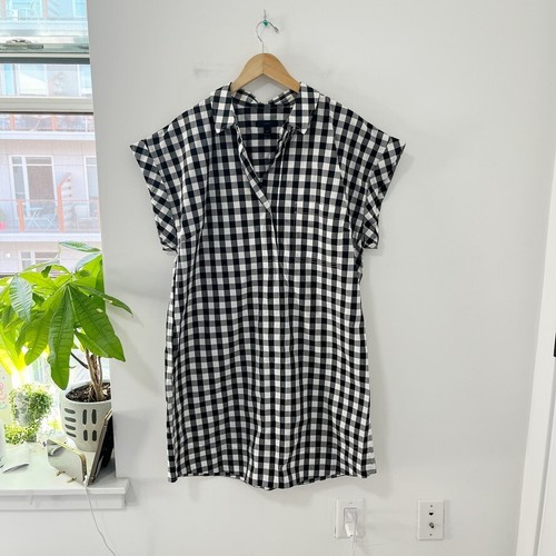 J. Crew Classic Black & White Gingham Print Short Sleeve Shirt Dress Size XL