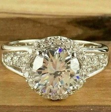 2Ct White Round Brilliant Cut CZ Engagement Wedding Ring 925 Sterling Silver