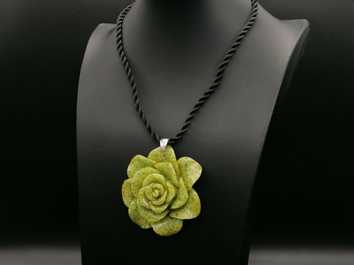 Necklace Choker with Pendant Large Flower Peridot Made in Italy - Picture 2 of 10