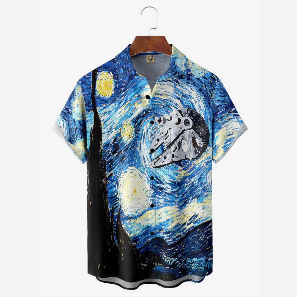 Starry Night Flying Machine Hawaiian ShirtFor Men US Size Summer Style NEW
