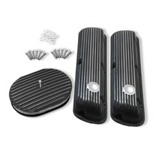 For Ford Sbf 351w 1964-73 Finned Short Valve Covers 12 Oval Air Cleaner Black For Ford Sbf 351w 1964-73 Finned Short Valve Covers 12 Oval Air Cleaner Black