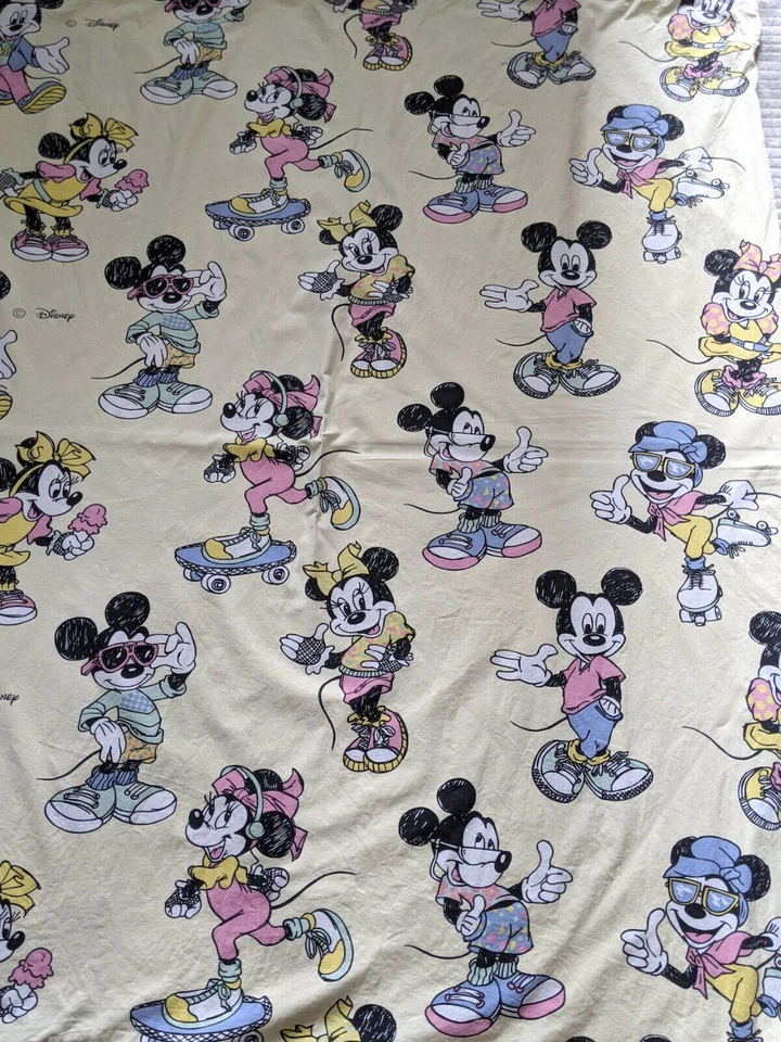 VTG 80s 90s Disney Mickey Minnie Mouse Duvet Cover Fabric Sheets Bedding Yellow - Image 4 of 4