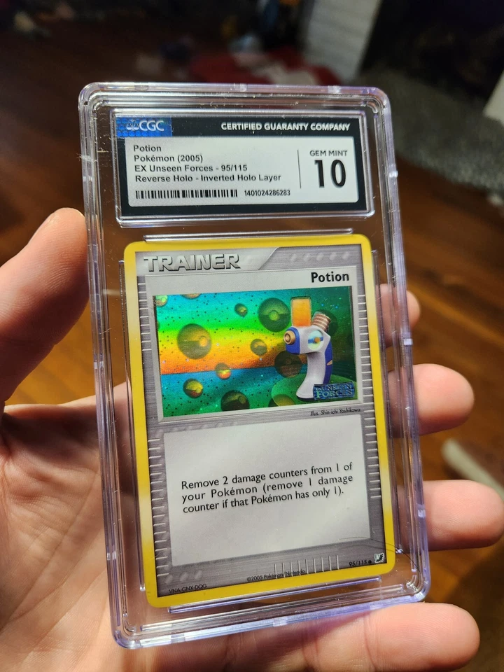 (TOP POP 10) CGC 10 GEM MINT Potion 95/115 Unseen Forces Pokemon HOLO ERROR - Image 2 of 4