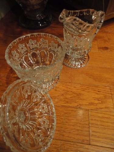 Kristallklarglas Sahne & Zucker geschliffen & geätzt floral Vintage - Bild 3 von 12