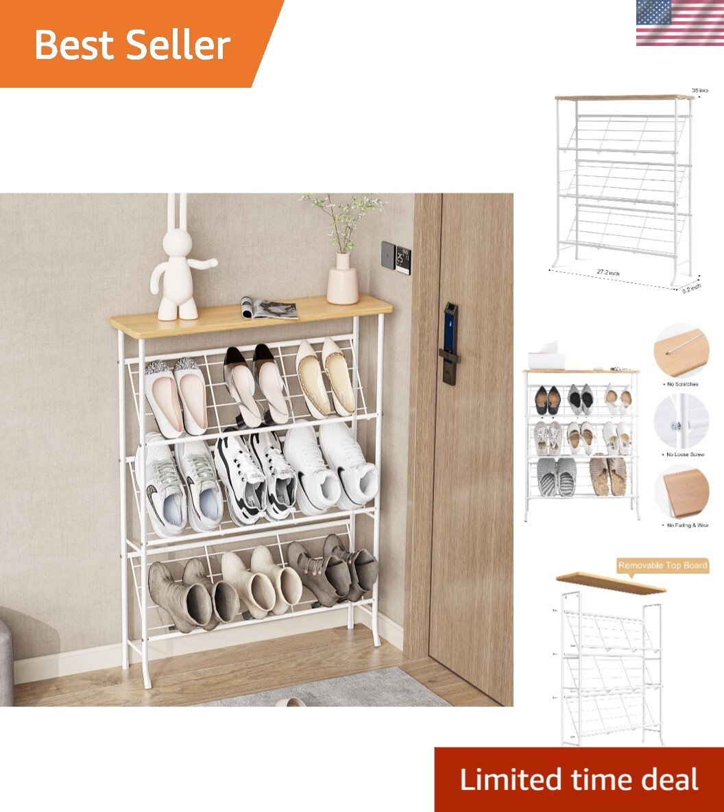 Modern 4-Tier Shoe Storage Shelf - Sturdy Entryway & Living Room Organizer