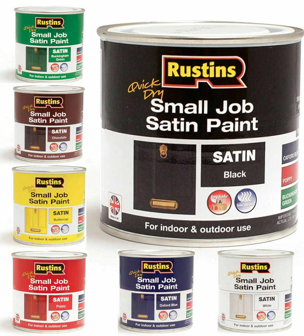 Rustins Quick Dry Small Job Satin Paint IndoorOutdoor All Colours 250ML ...