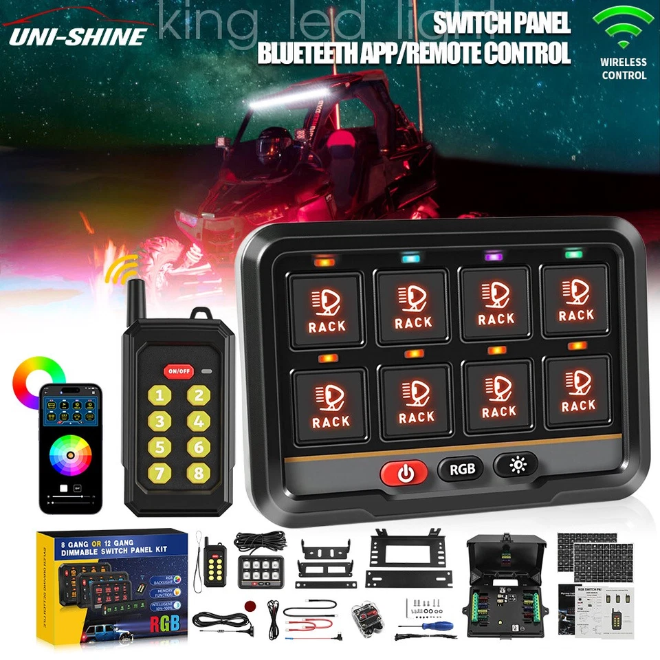 Panel de interruptor de 8 velocidades AUXBEAM RGB sistema de relé de control de circuito momentáneo para Jeep Foto 4 de 4