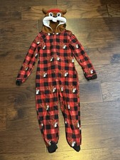 Buc-ees One Piece Hooded Christmas Pajamas Youth M/L Zip Front Beaver Tail PJ
