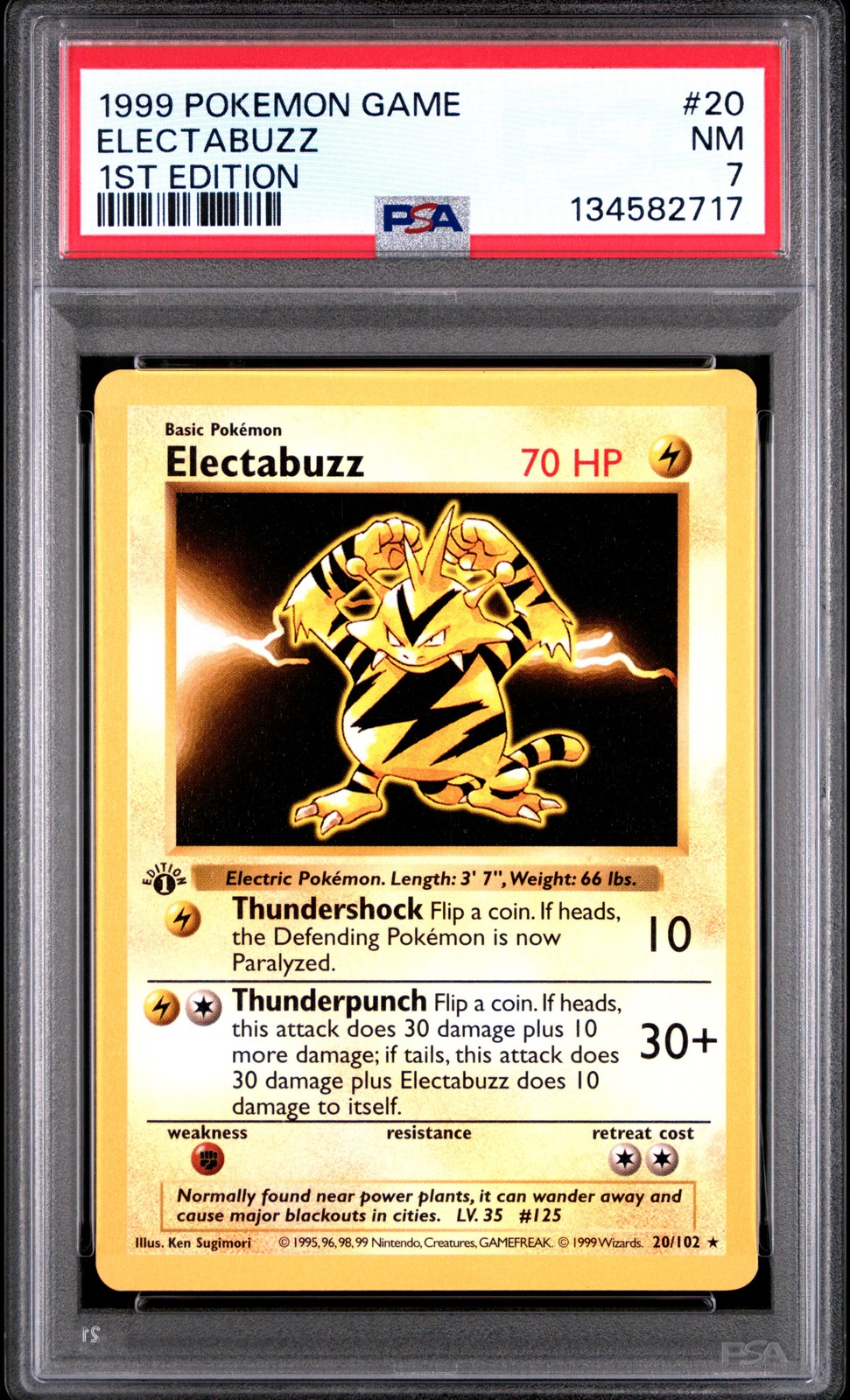 1999 Pokemon Game #20 Electabuzz 1st Edition Shadowless PSA 7 NM