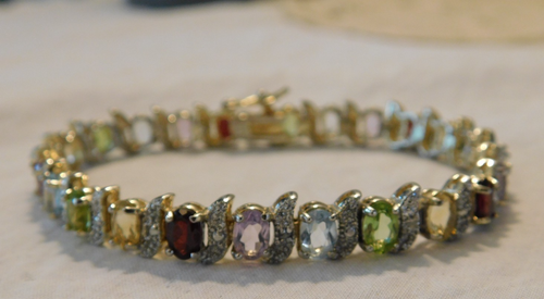 Multi Gemstone Sterling Silver Tennis Bracelet FAS 925 - Picture 5 of 12