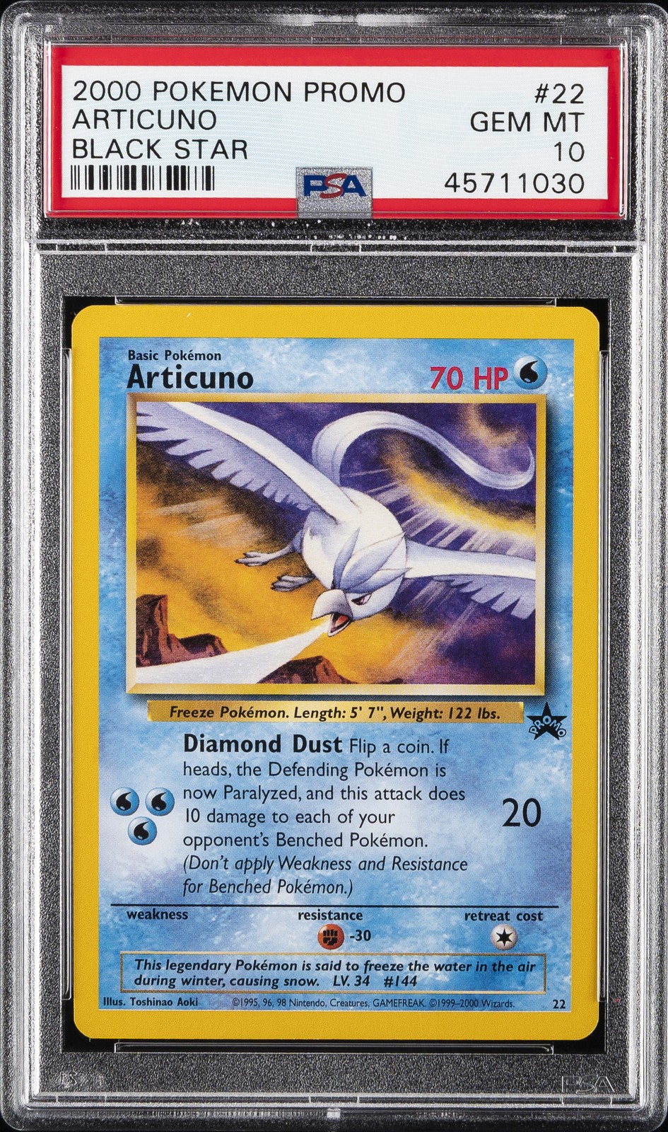 2000 POKEMON PROMO BLACK STAR TOSHINAO AOKI ERR #22 ARTICUNO PSA 10