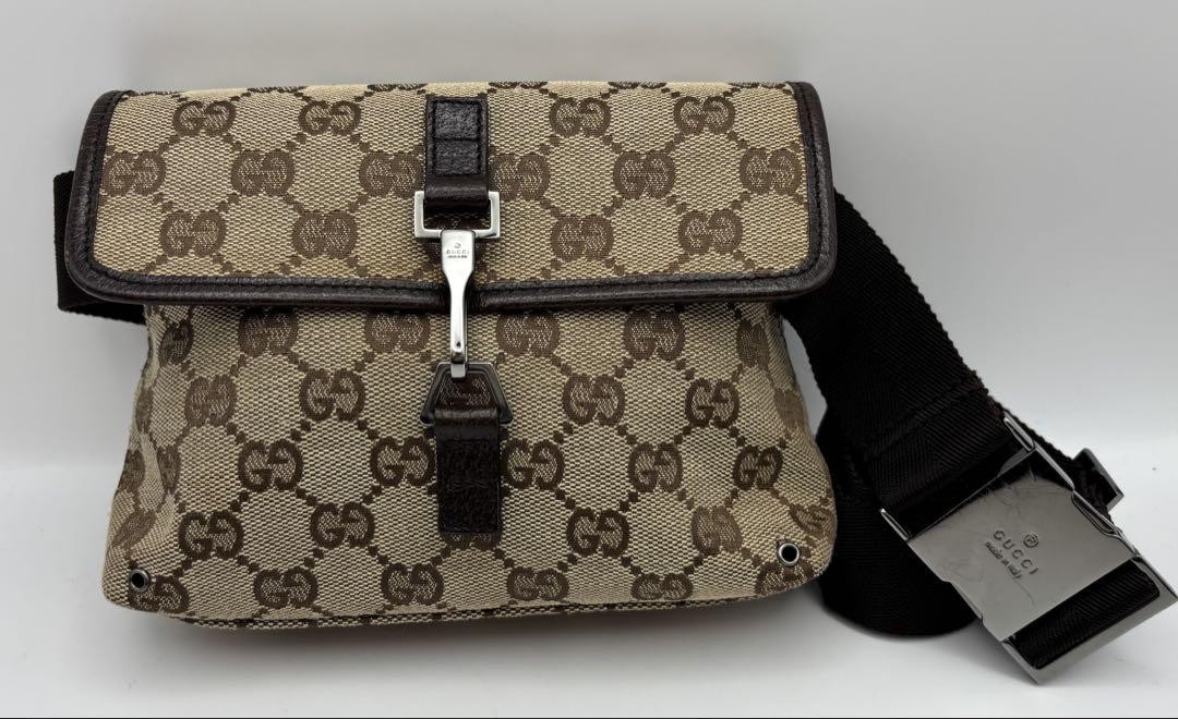 Gucci GG Canvas Black Waist Pouch 18x14.5x1.8in Preowned