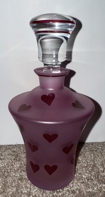 Royal Limited Crystal Glass Perfume Bottle Brushed Pink with Burgundy Hearts NIB