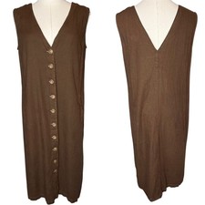 NY & Company Vintage Linen Blend Brown Button Front Sleeveless Midi Dress Small