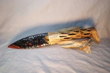 Tri Flow Obsidian Paleo Dagger Knife w Cholla Cactus Wood Handle Flint Knapping