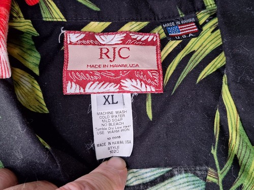 Hawaiian Flowers Floral Black Button Dress Shirt Size XL RJC Made in Hawaii USA - Picture 7 of 8