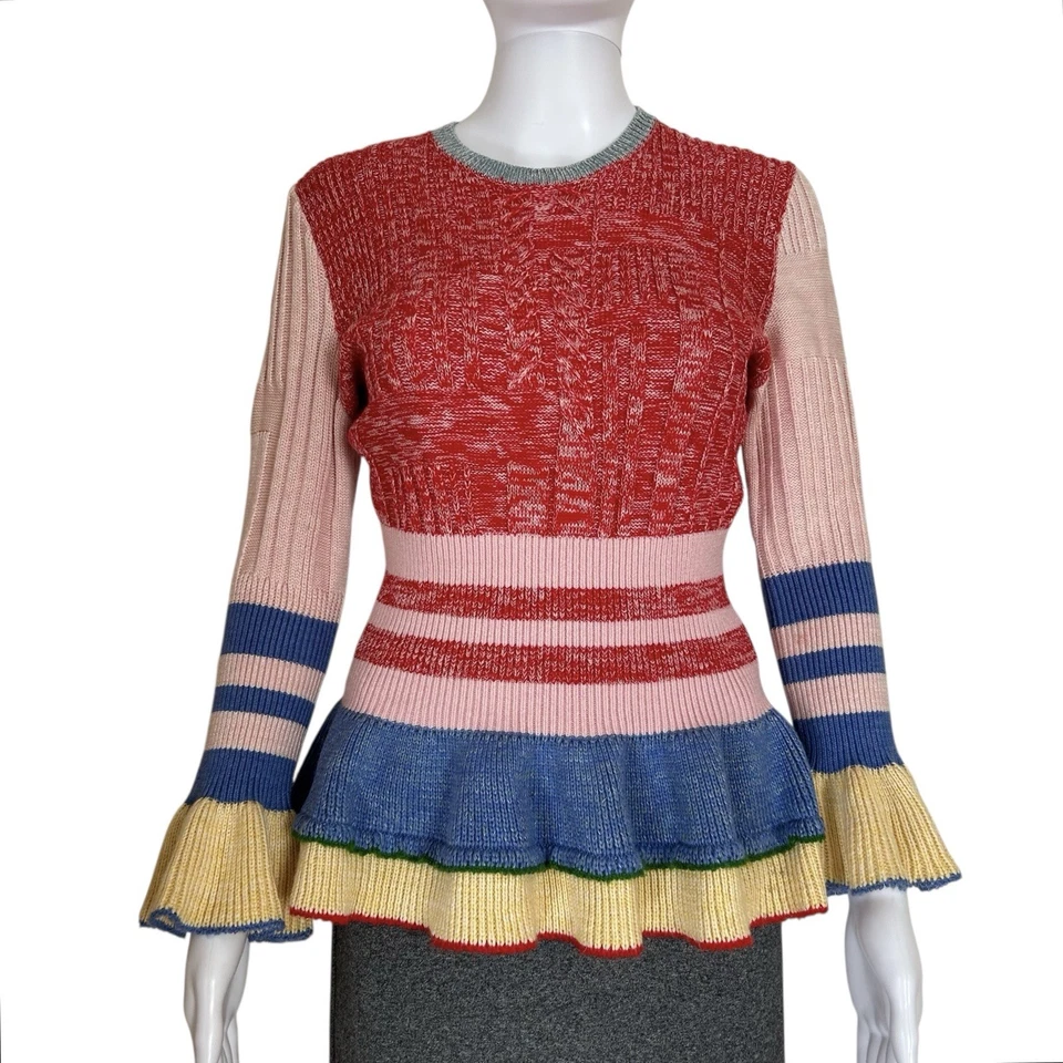 VTG Alexander McQueen Wool Striped Peplum Sweater XL Ribbed Knit Ruffle Jumper - Image 4 of 4