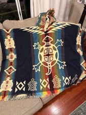 Unisex Alpaca Wool Poncho Multicolored Turtle Design Made In Ecuador