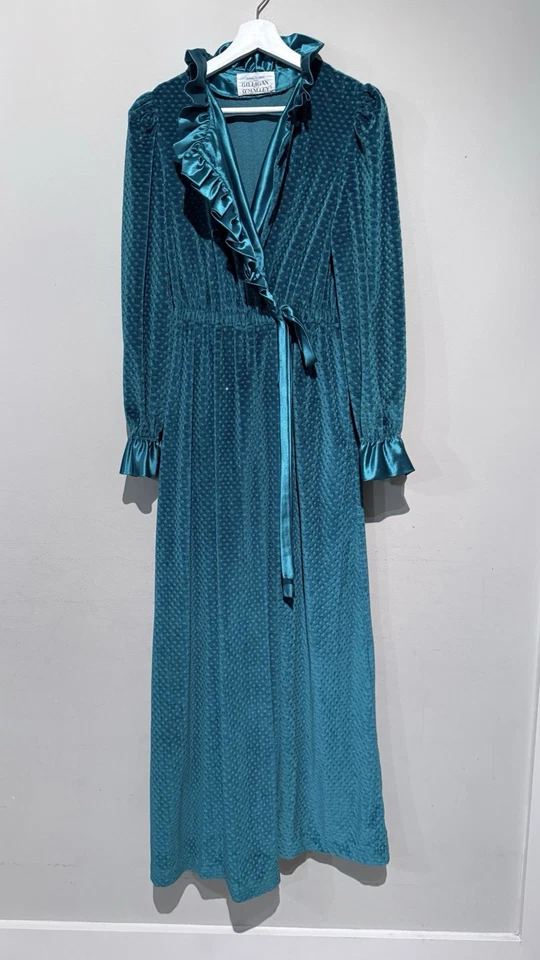 Bata de terciopelo azul verde azulado O'Malley vintage Donna Richard Gilligan para mujer S/M Sleepwea Foto 2 de 4