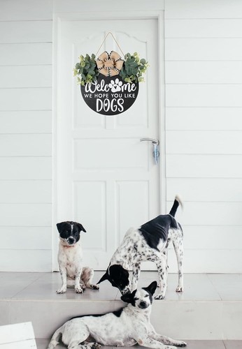 Welcome We Hope You Like Dogs Farmhouse Door Sign for Front Porch Black - Picture 2 of 8