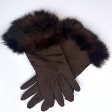 Vintage Brown Real Fur Trim Classic Winter Gloves 1940's