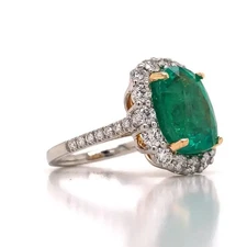 5.10 Ct Art Deco Emerald & Lab Created Diamond Engagement 14K White Gold FN Ring
