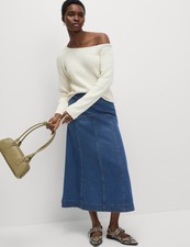 Marks & Spencer Womens Denim Cotton Midi A Line Skirt - M&S