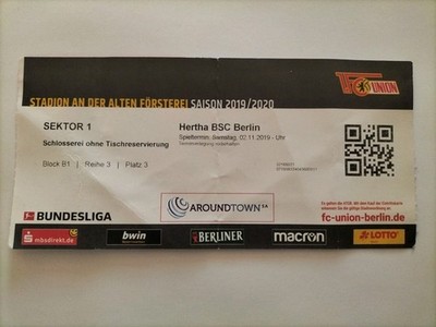 Sammler Ticket 19/20 1.FC Union Berlin - Hertha BSC 