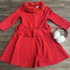 Janie And Jack Big Girls 10 Red Sweater Dress Matching Ear Muff Headband