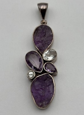 Starborn Natur Amethyst Quarz Anhänger 925 Sterling Silber Multi Stein schön
