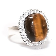 Tiger Eye Gemstone 925 Sterling Silver Jewelry Ring Size Adjustable s205