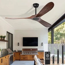 52 Inch Ceiling Fan No Light, Wood Indoor Outdoor Ceiling Fans Without Lights...