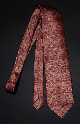 NEW Zilli Coral & Grey Square Pattern Silk Satin Tie FRANCE   60 x 4